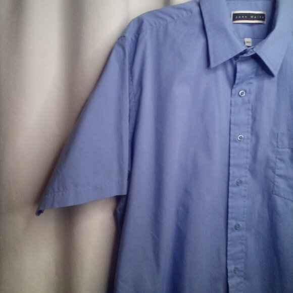 John Weitz Button Down Shirt Men 16 1/2 Short Sleeve Pocket Blue - Picture 10 of 14